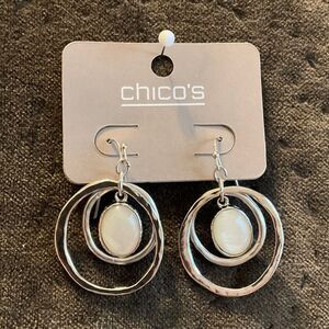 0005- New Chico's Elegant Silver and White Hoop Earrings